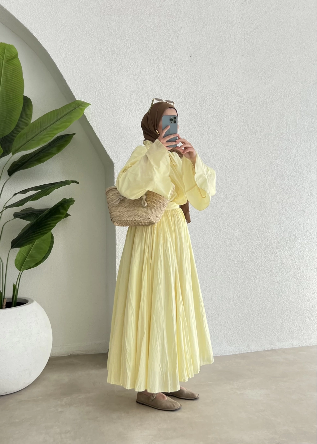 Butter Yellow Voile Shirt and Skirt Set