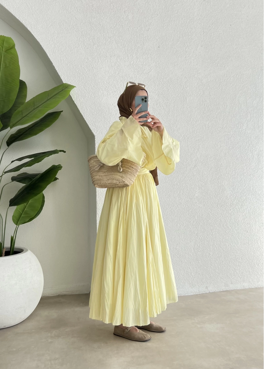 Butter Yellow Voile Shirt and Skirt Set