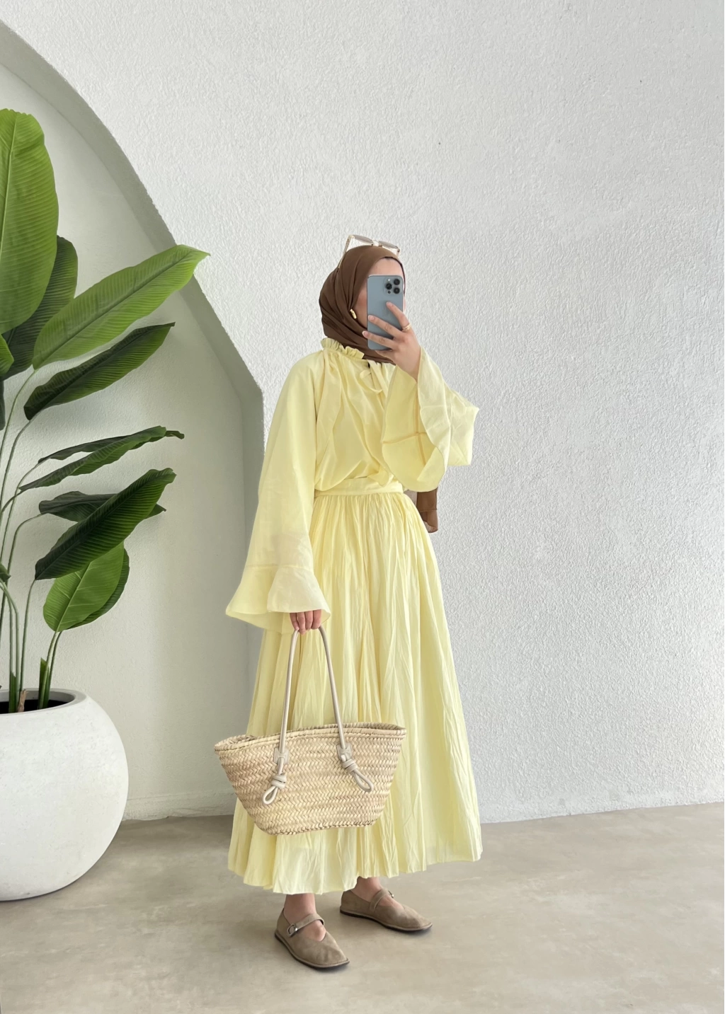 Butter Yellow Voile Shirt and Skirt Set