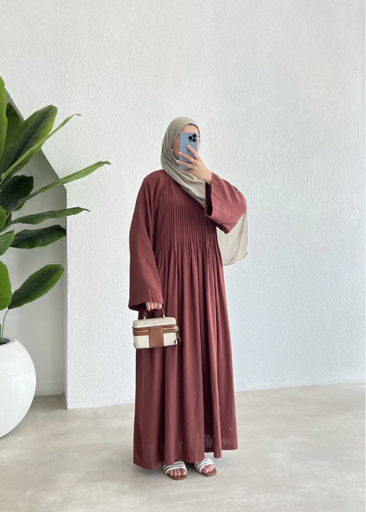 Terracotta Ribbed Linen Fabric Dress