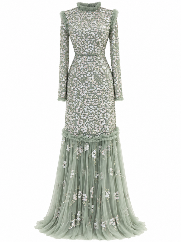 Couture Valentina Modest Evening Dress - Khaki