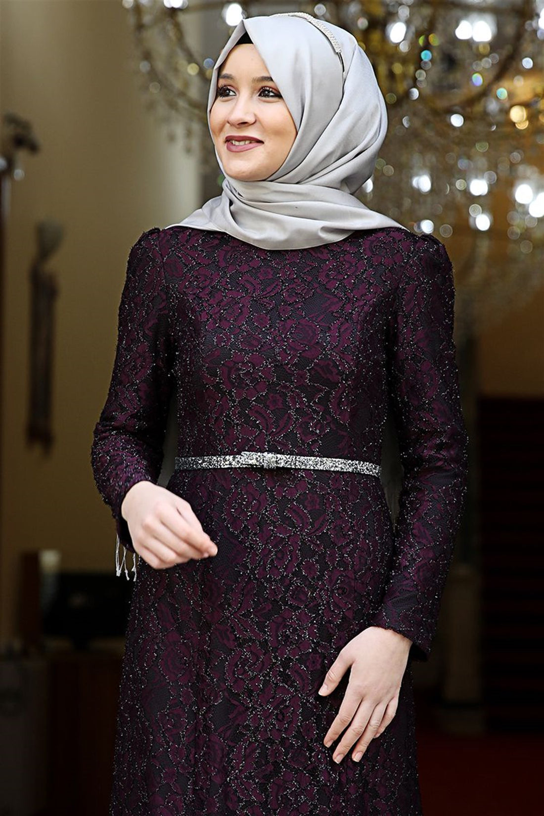 Hayal Modest Evening Dress - Purple