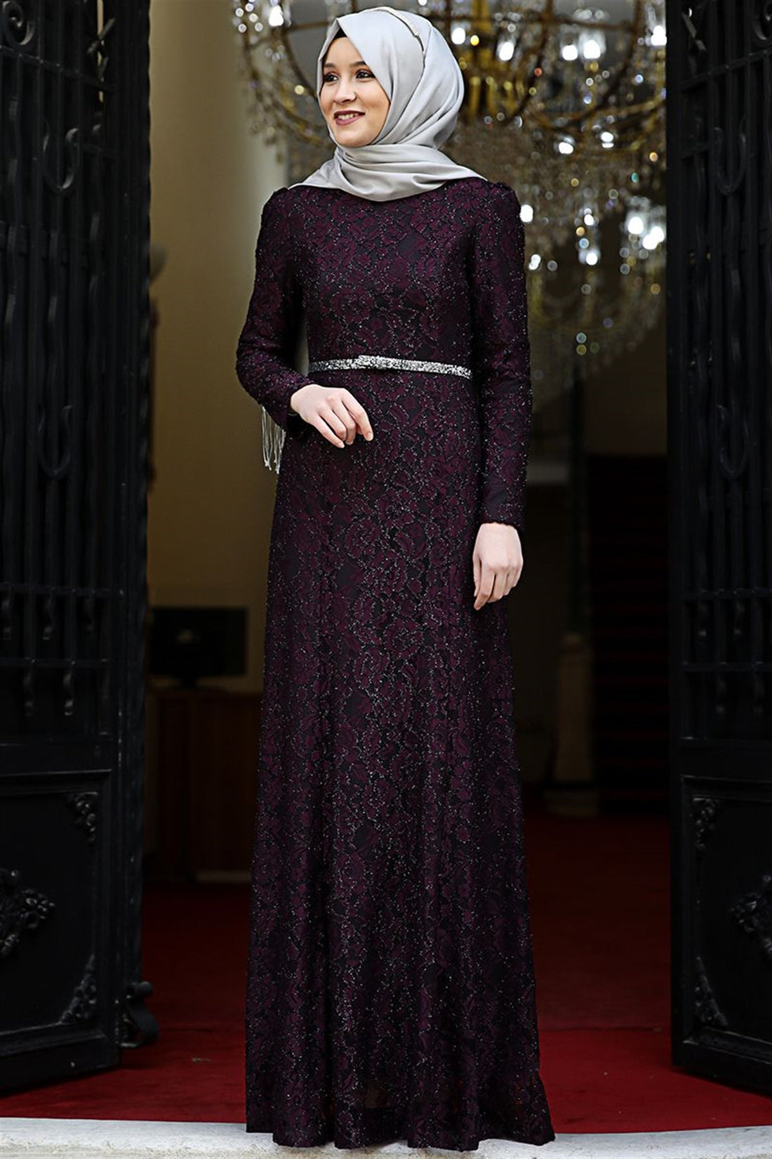 Hayal Modest Evening Dress - Purple