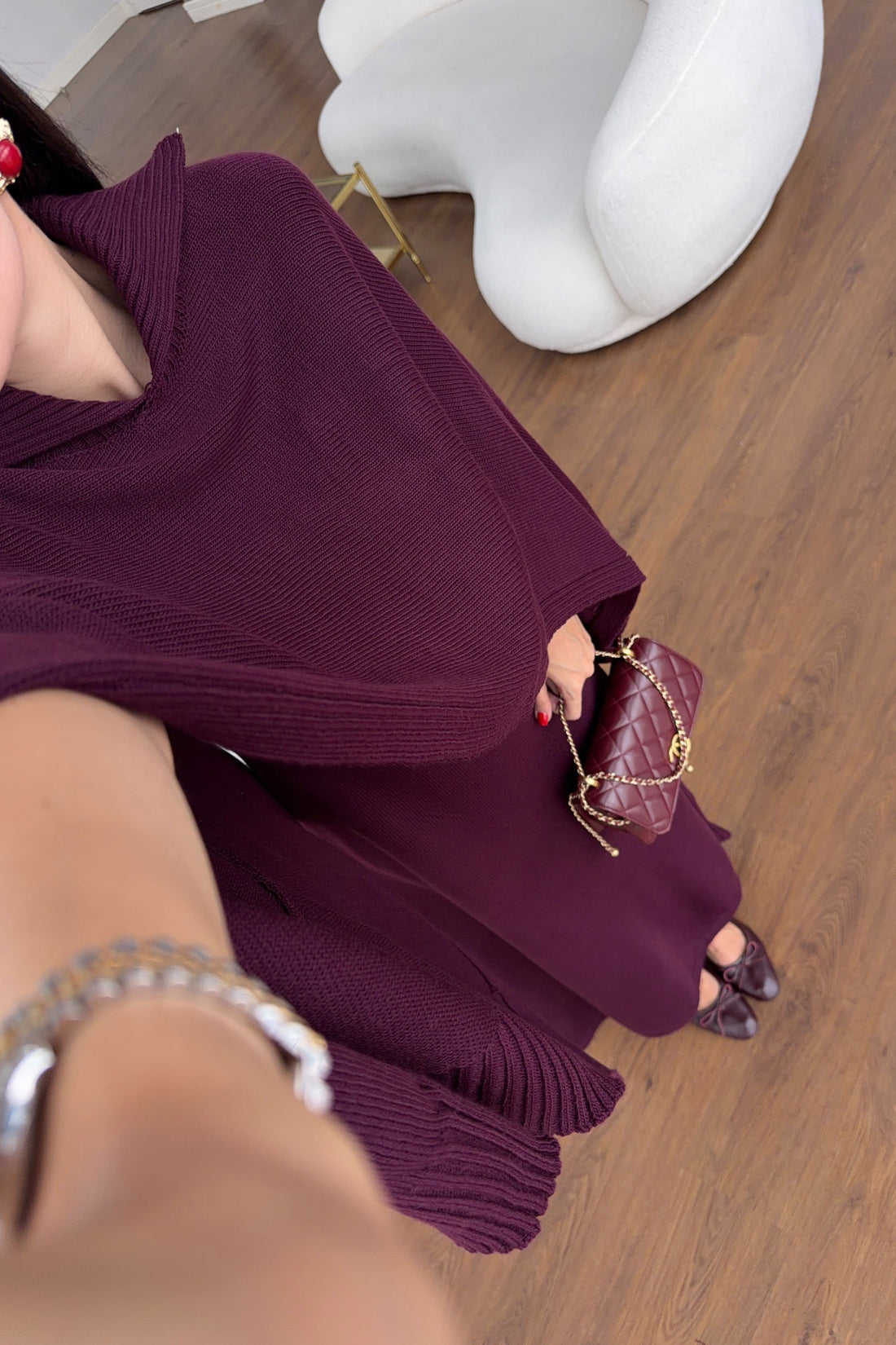 Plum knit fabric close-up