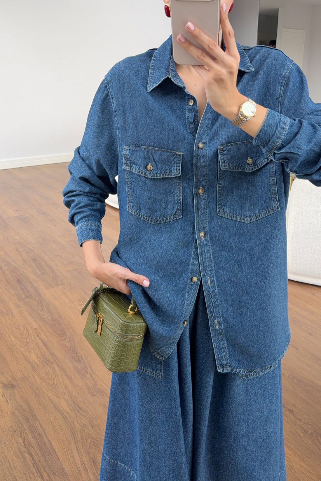 Soft denim shirt styling detail