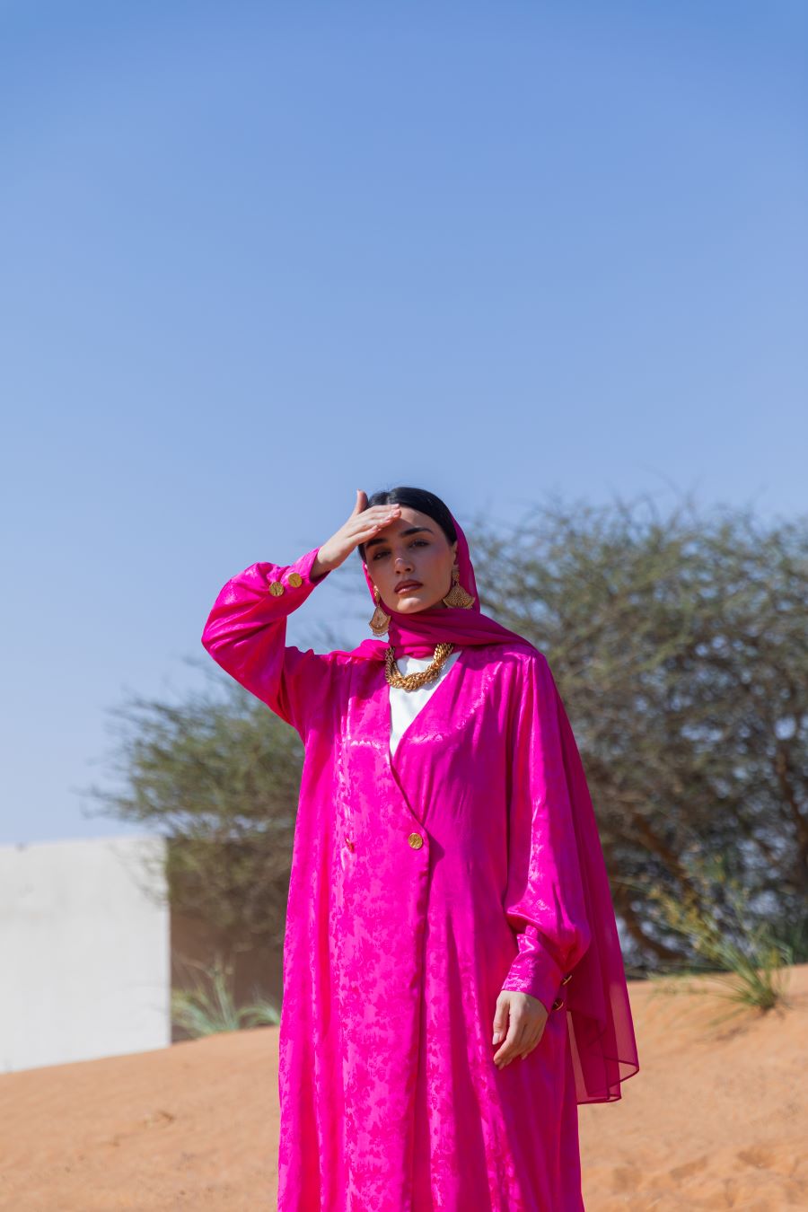 Jacquard Fuschia Flower Abaya