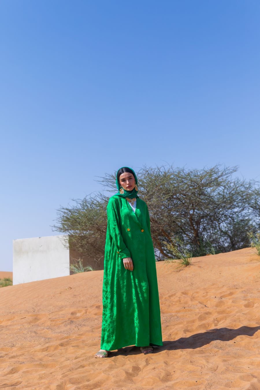 Jacquard Emerald Flower Abaya