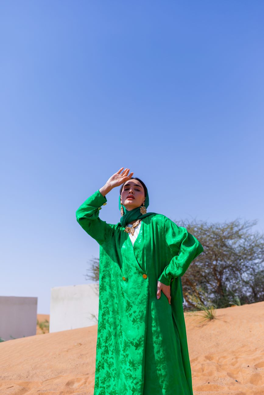 Jacquard Emerald Flower Abaya