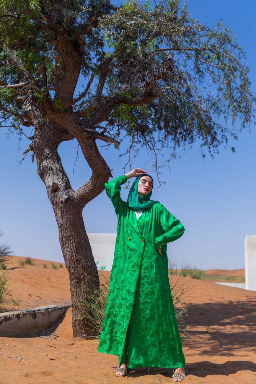 Jacquard Emerald Flower Abaya