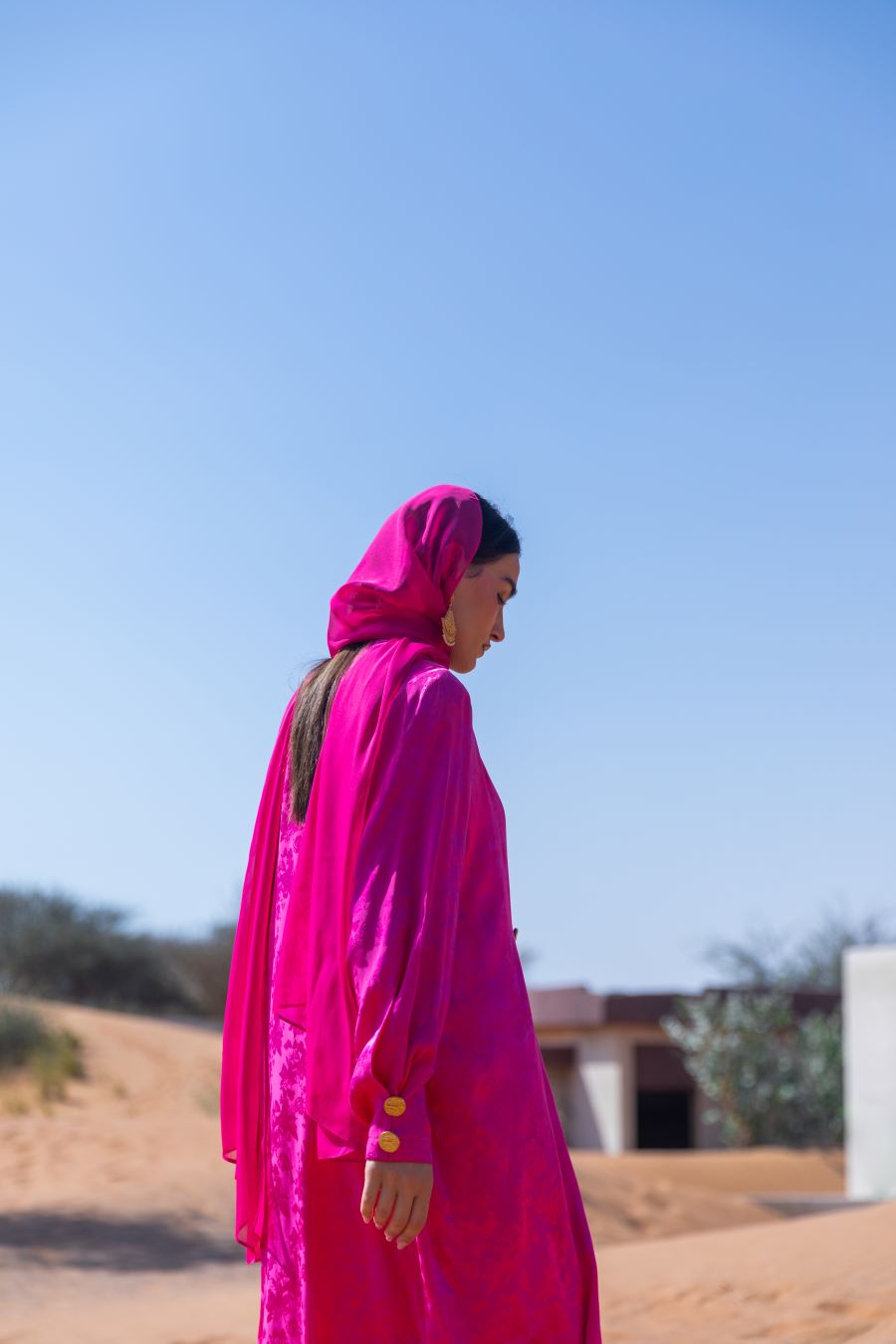 Jacquard Fuschia Flower Abaya