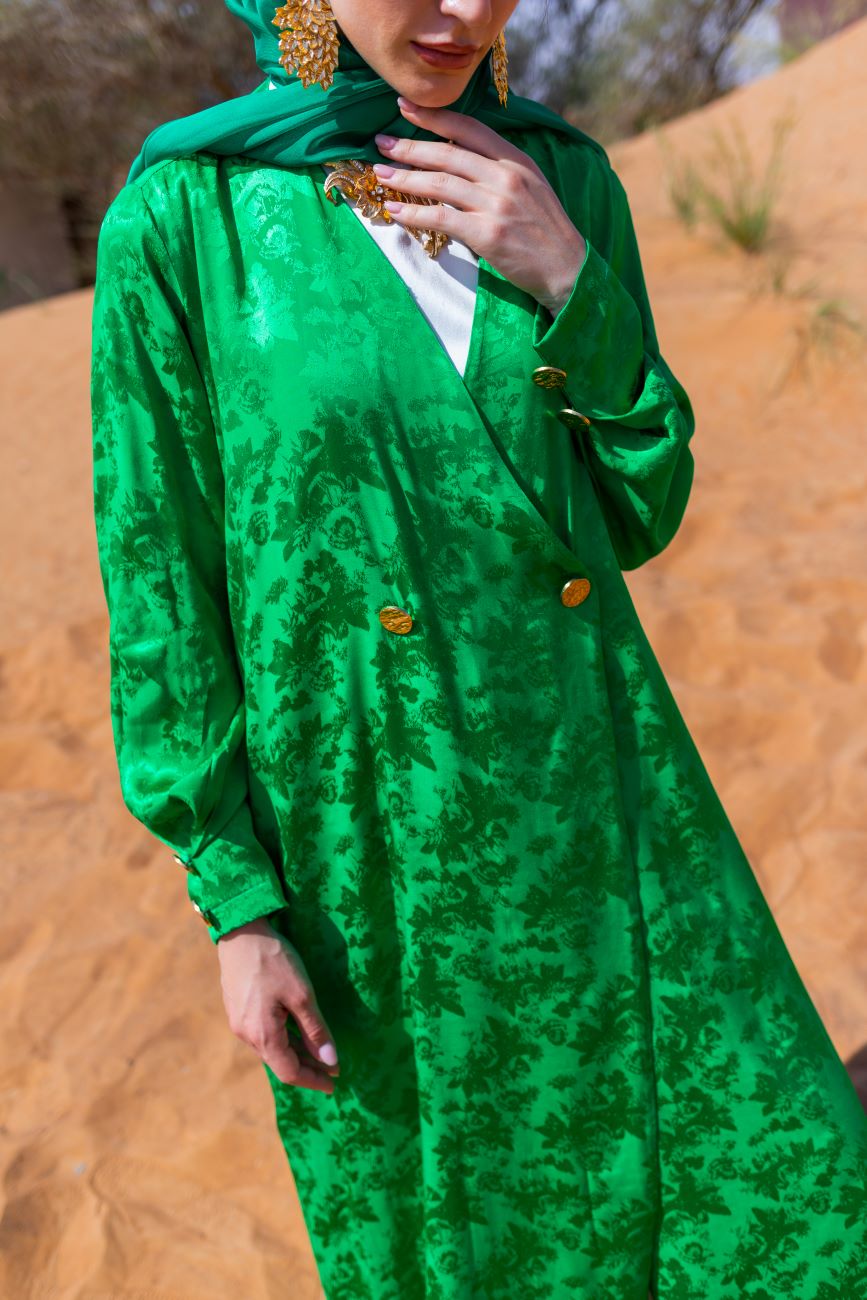 Jacquard Emerald Flower Abaya