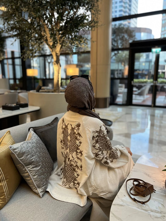 Pearl-Embroidered Linen Kimono