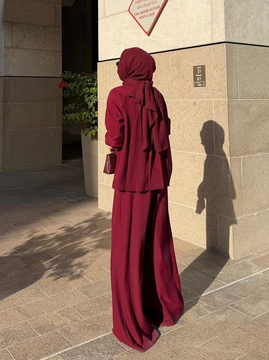 Daphne Pleated Pants Set – Burgundy