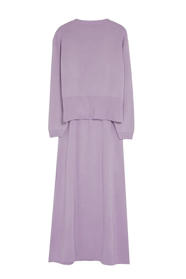 Lilac Button-Front Knit Cardigan & Skirt Set