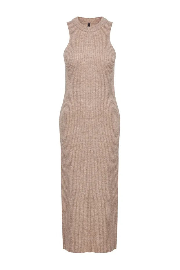 Dark Khaki Ribbed Soft-Knit Dress & Cardigan Set