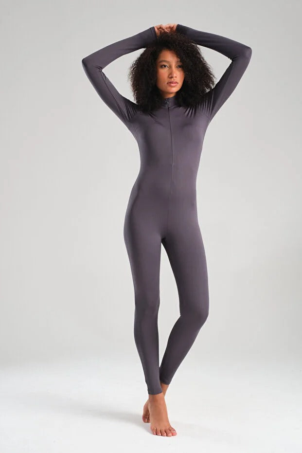 Full Coverage Swim Jumpsuit - Gray