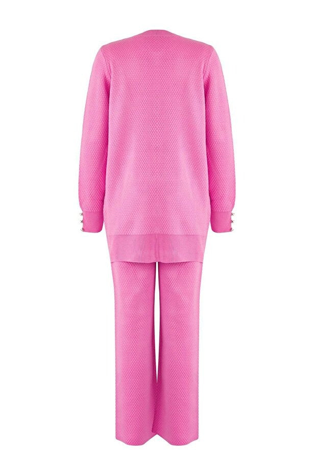 Blush Pearl-Button Knit Two-Piece Set