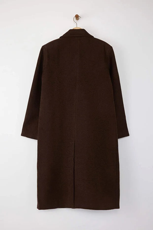 Brown Oversized Long Wool-Blend Coat