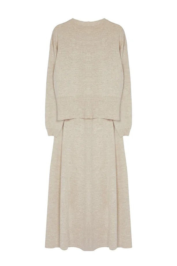 Ecru Button-Front Knit Cardigan & Skirt Set