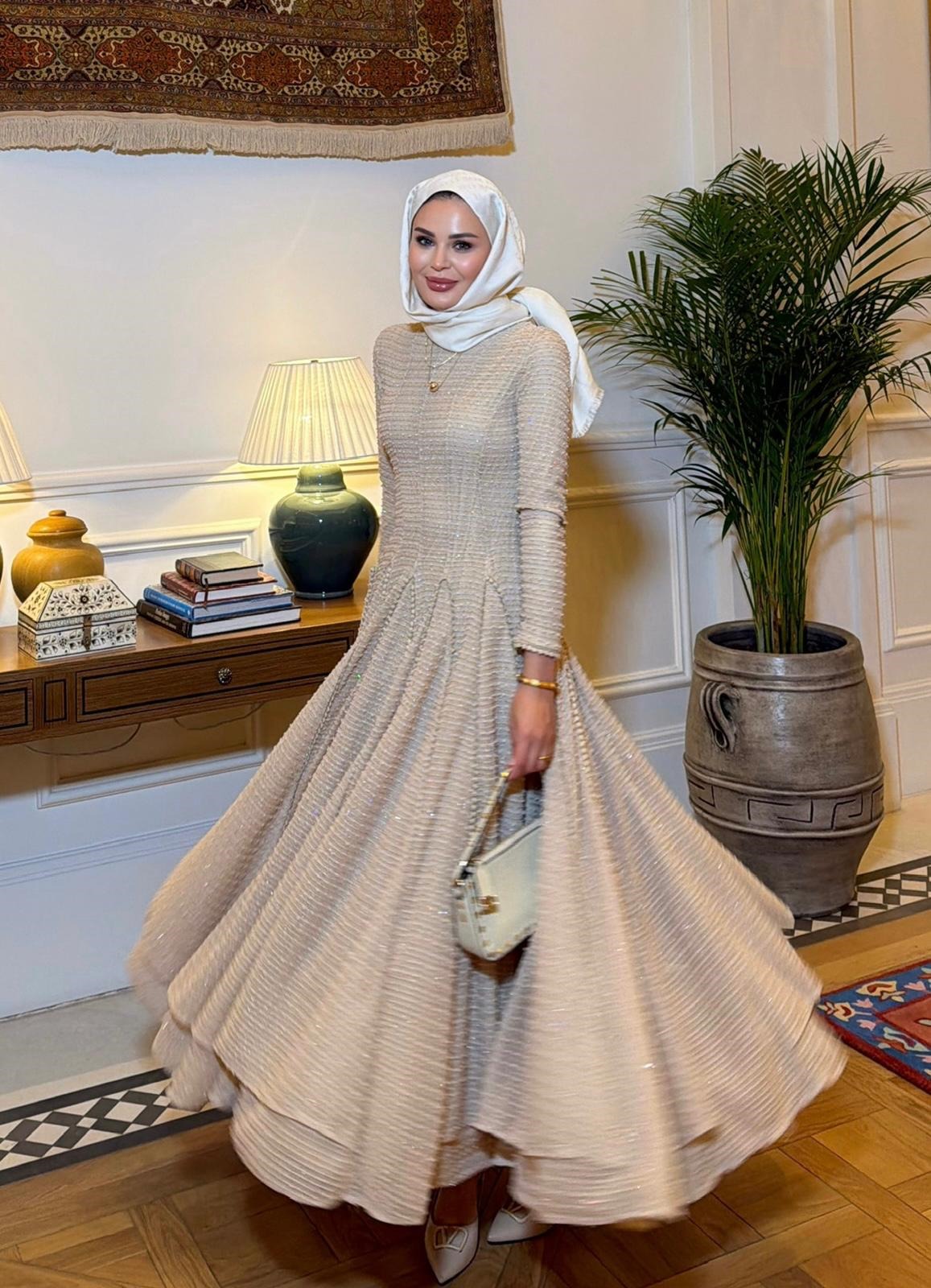 Asos Cream Shimmer Textured Tiered Maxi Dress with Smocked Bodice