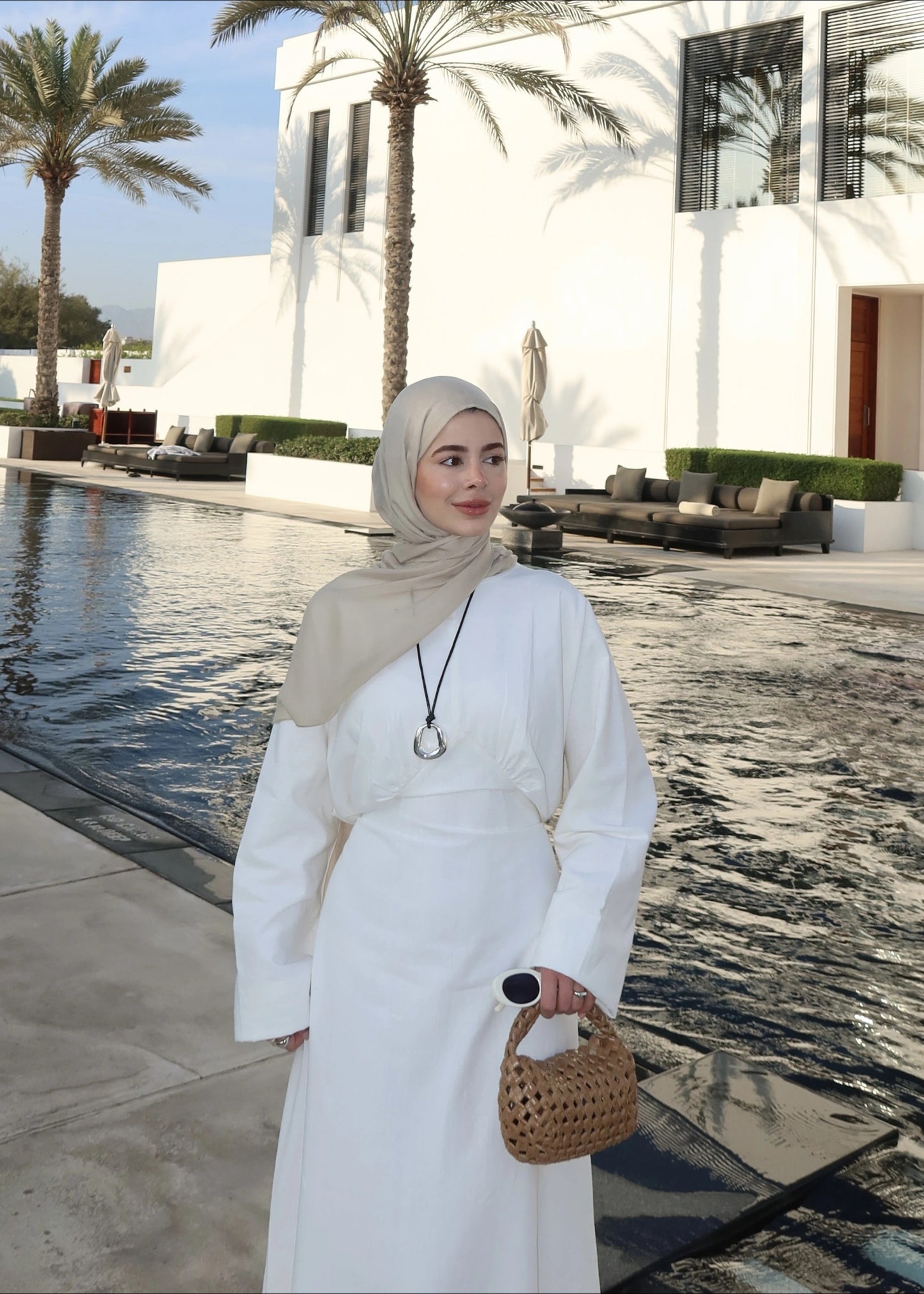 White Cotton Tie-Back Maxi Dress - Waist Detail Long Sleeve Gown