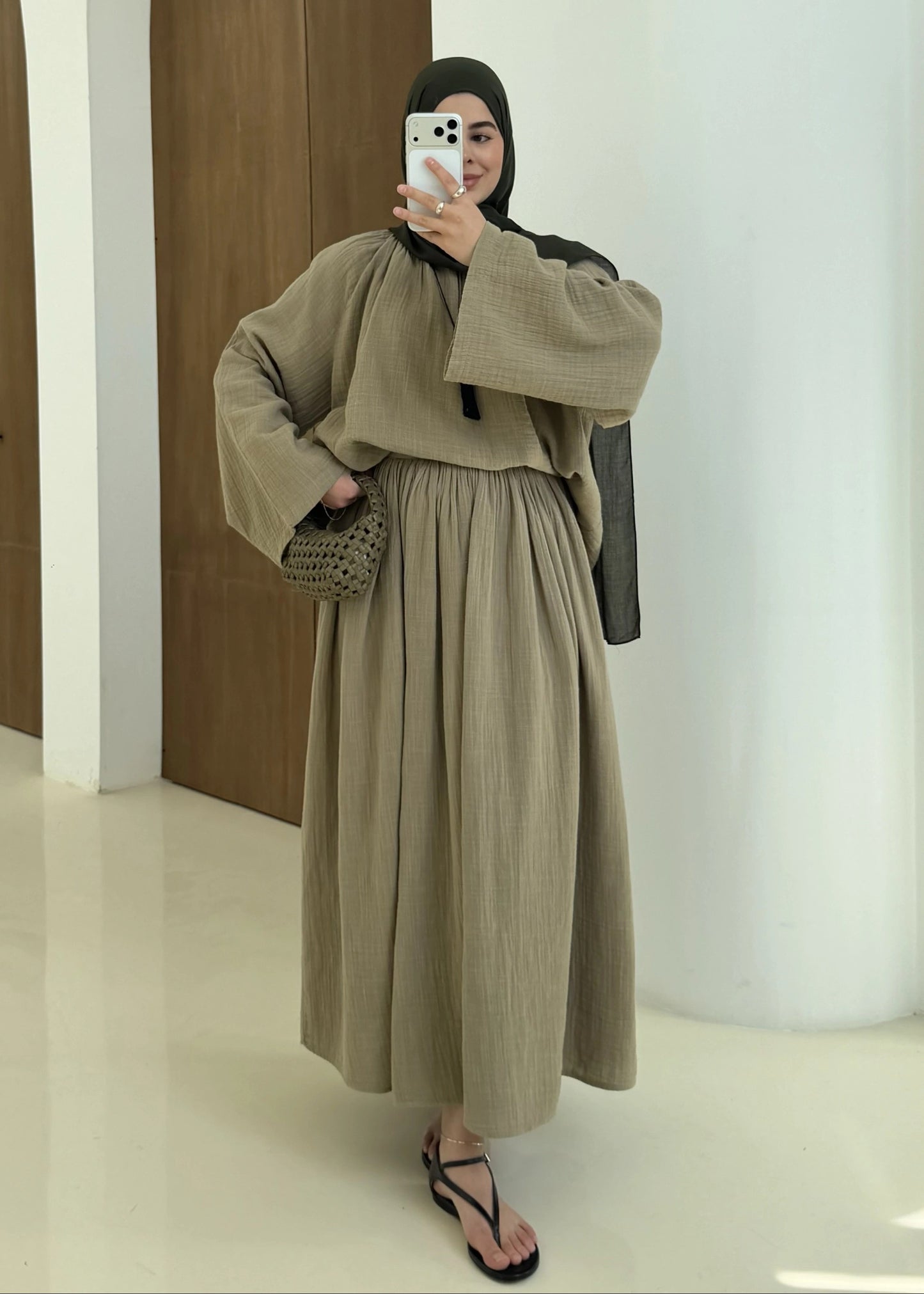 Khaki Muslin Two-Piece Set