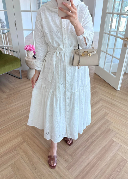 Lace Trim Dress – Ecru