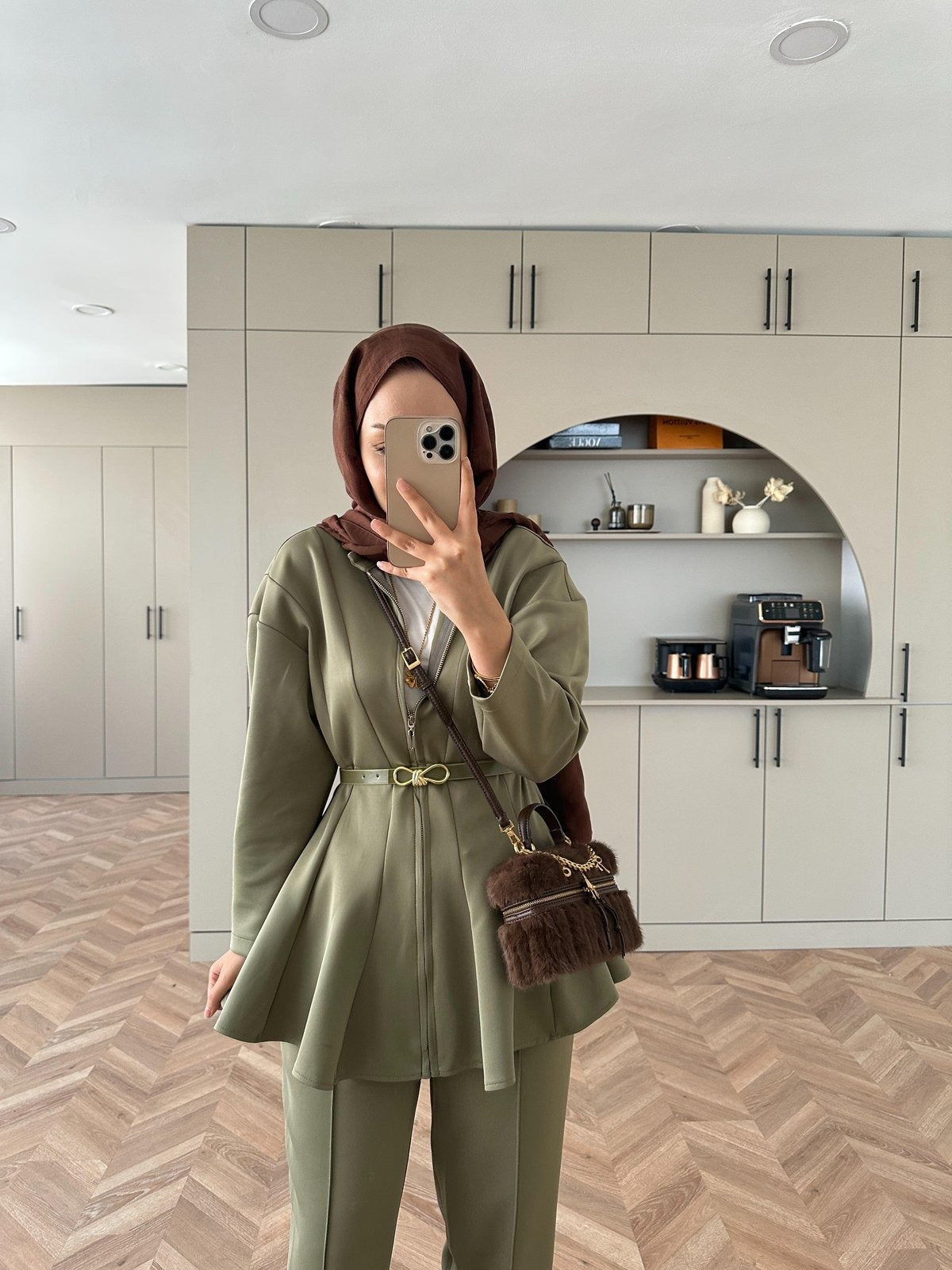 Premium Scuba Fabric Two-Piece Set -Khaki