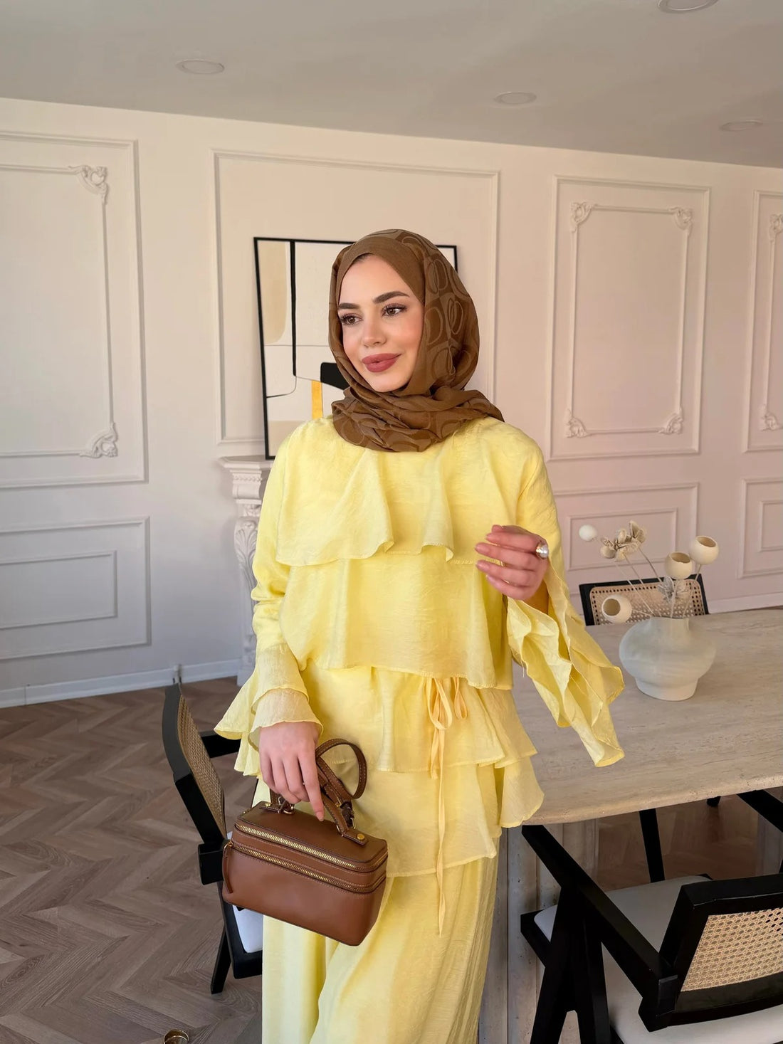 Tiered Tulle Trouser Set in Yellow