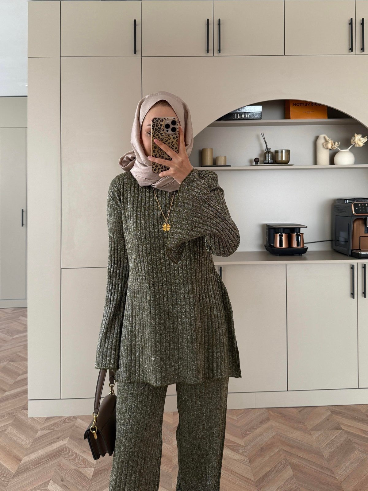 Sally Shimmer Knit Two-Piece Set - Khaki