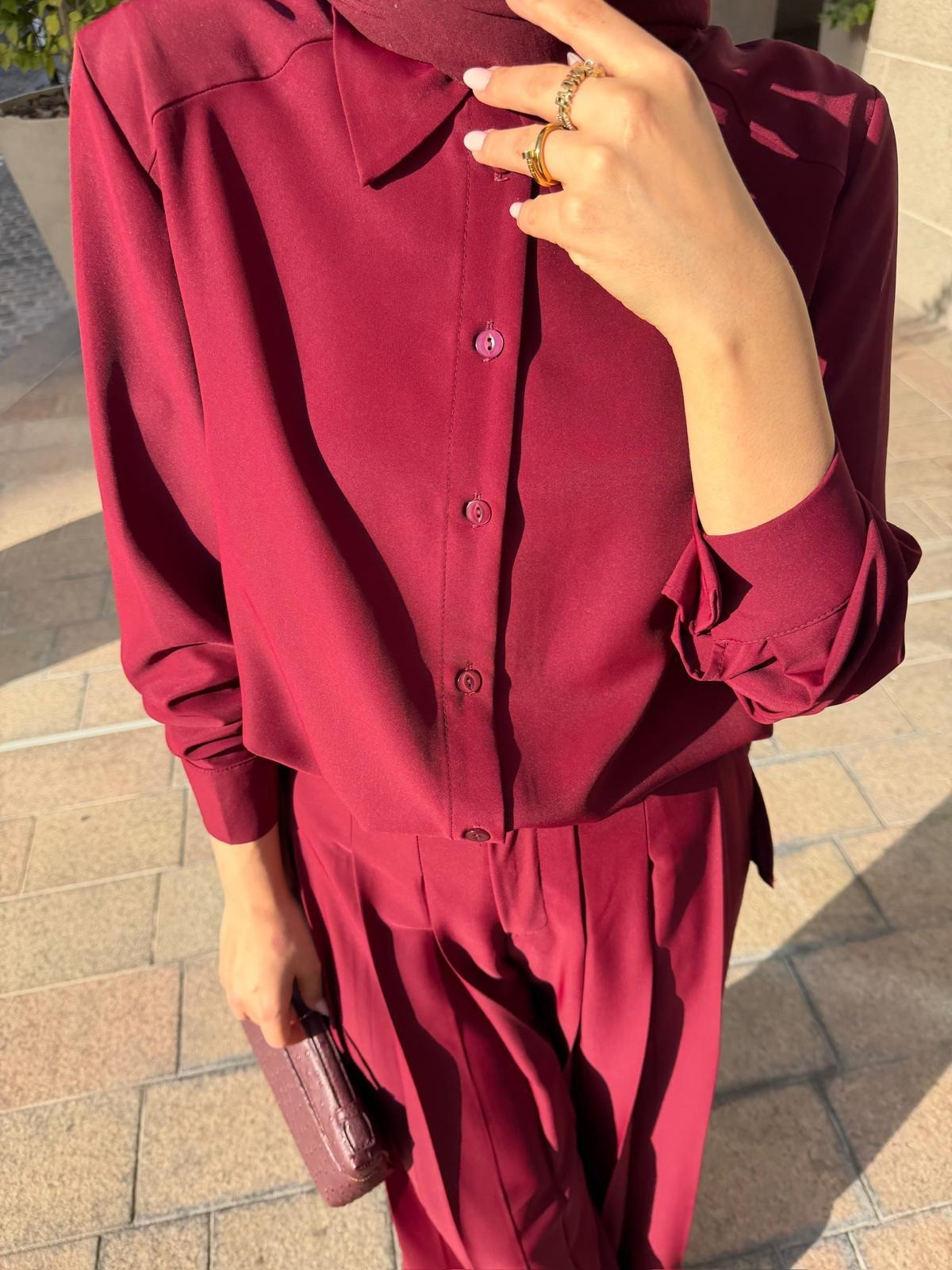 Daphne Pleated Pants Set – Burgundy