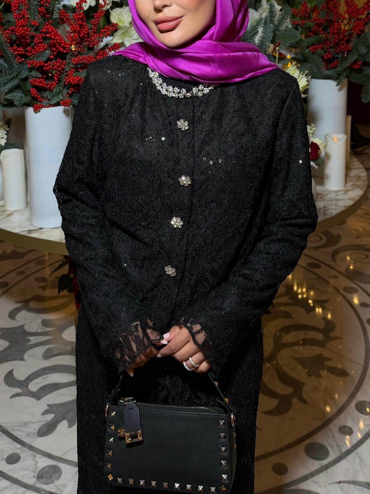 Lace Shimmer Skirt Set – Black