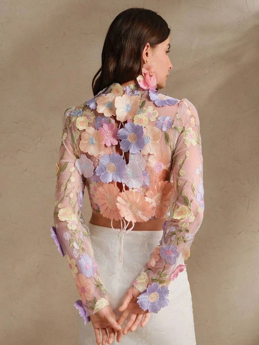 Flower Mesh Blouse – Baby Pink