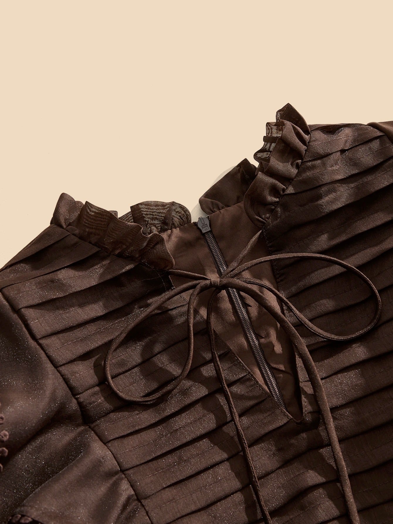 Elaire Elegant Ruched‑Hem Party Dress -Brown