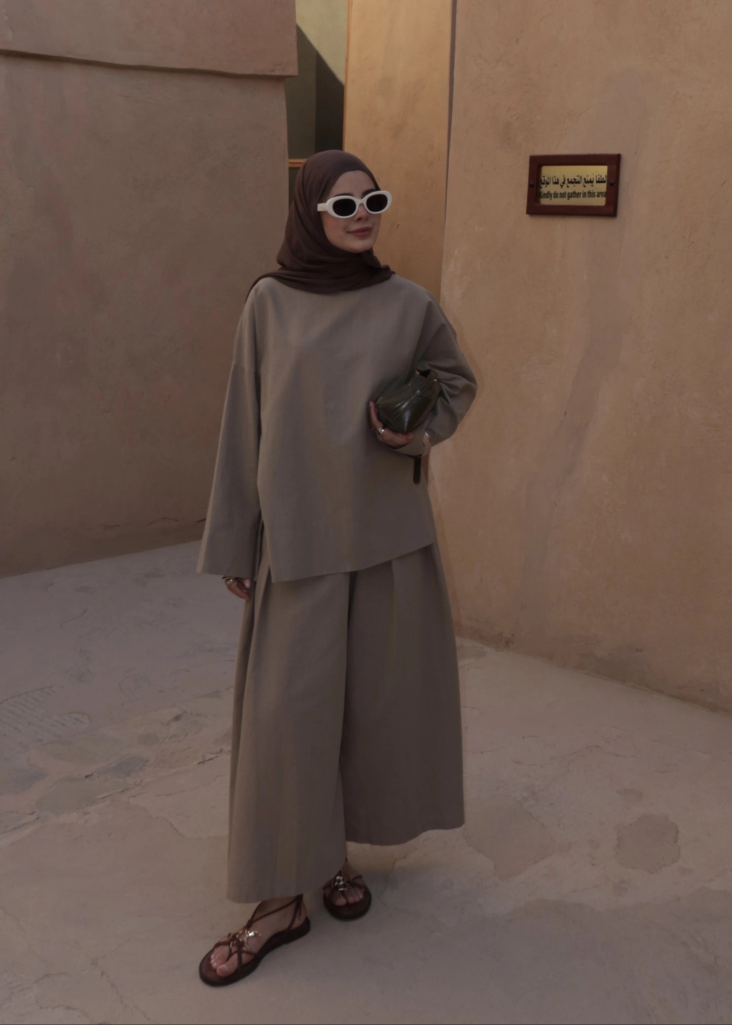 Linen Chino Fit Two-Piece Set -Mink