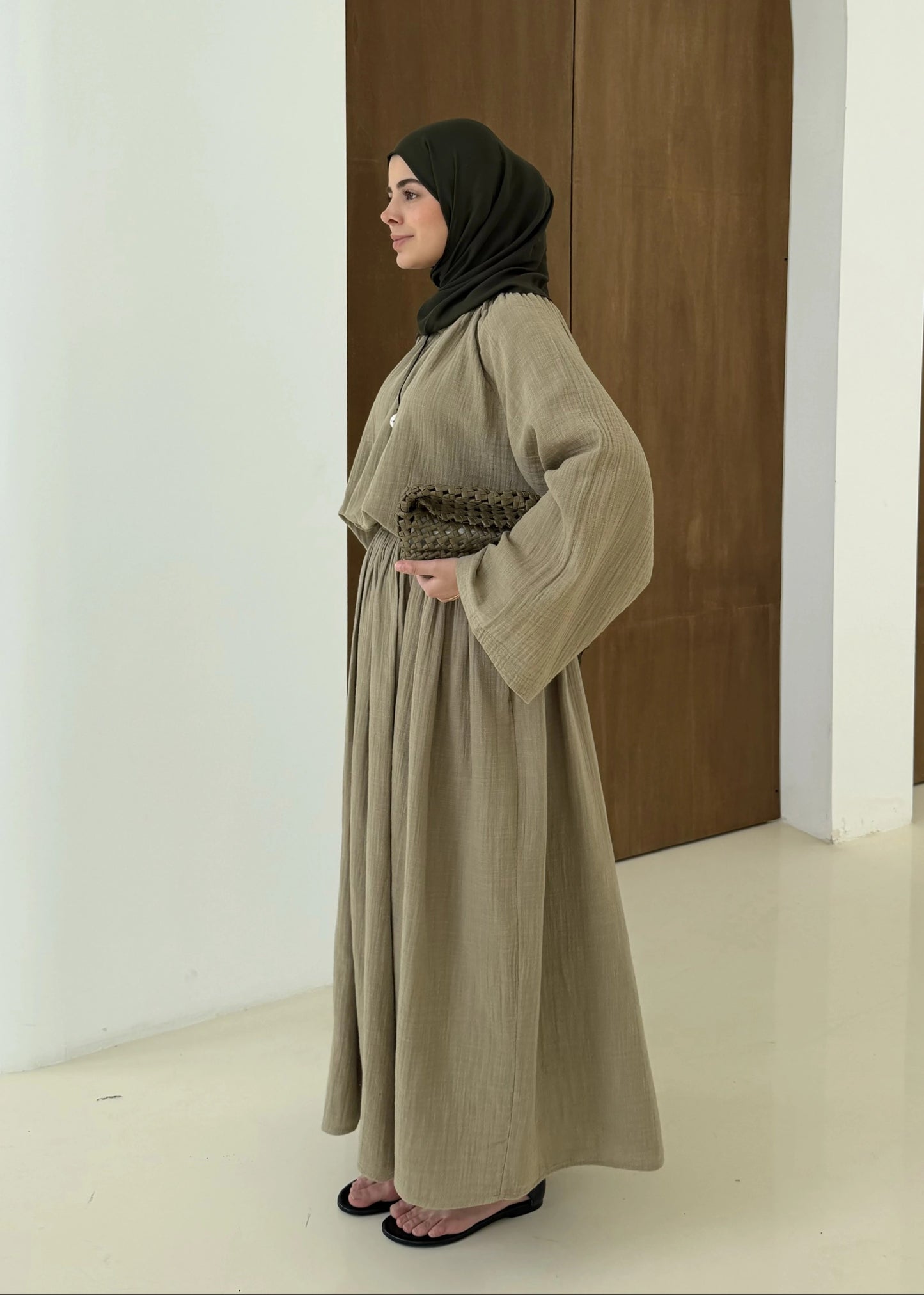 Khaki Muslin Two-Piece Set