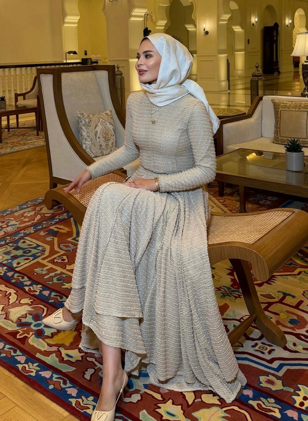 Asos Cream Shimmer Textured Tiered Maxi Dress with Smocked Bodice