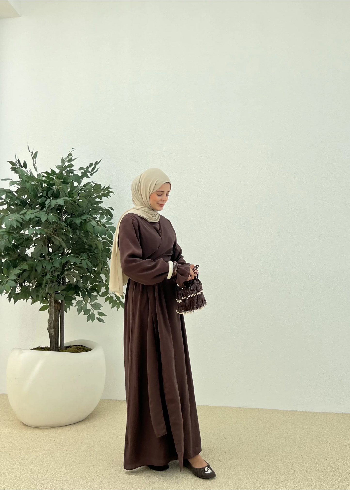 Brown Tencel Dress with Buckle Detail