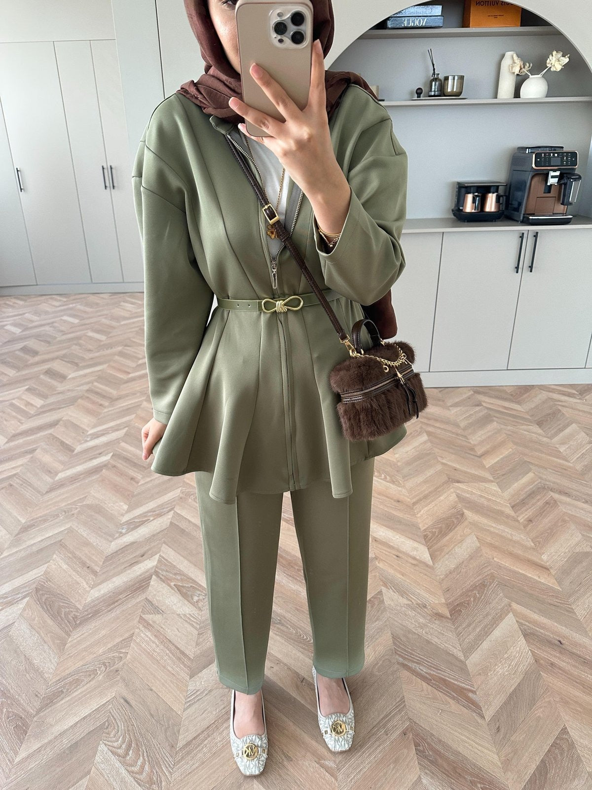 Premium Scuba Fabric Two-Piece Set -Khaki