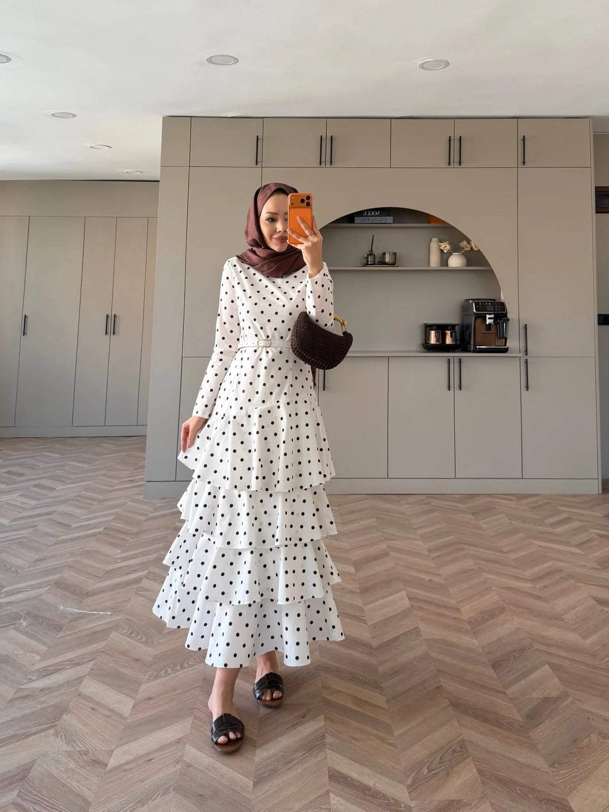 Burgundy Polka Dot Side-Tie Poplin Maxi Dress - White