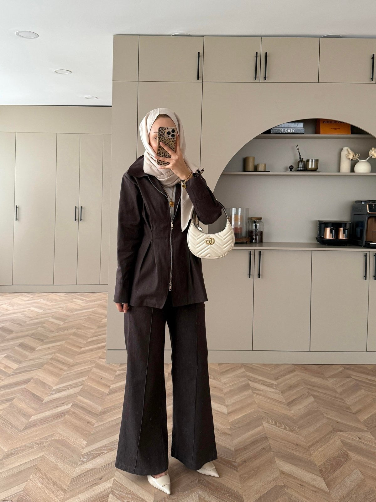 Stylish Denim Two-Piece Coordinated Set - Brown