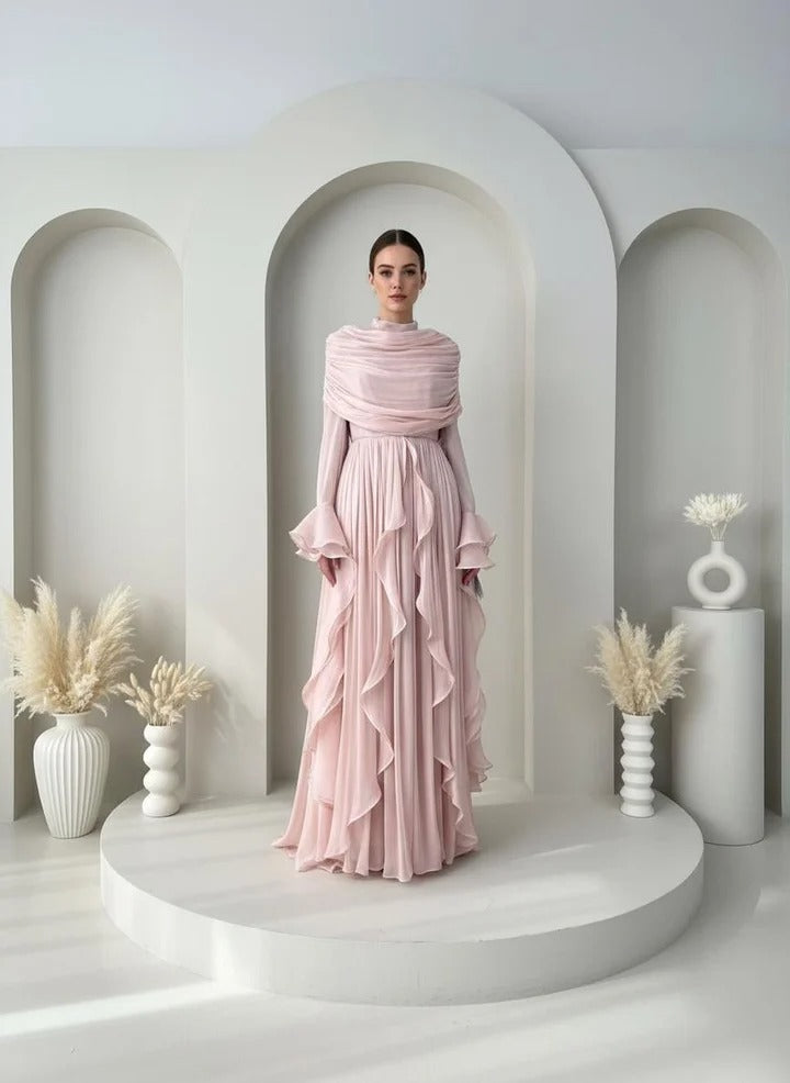 Poudra Chiffon Modest Evening Gown
