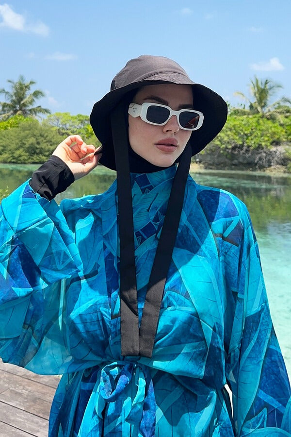 Tie-Detail Bucket Hat - Quick-Dry Wide Brim Sun Hat in Black