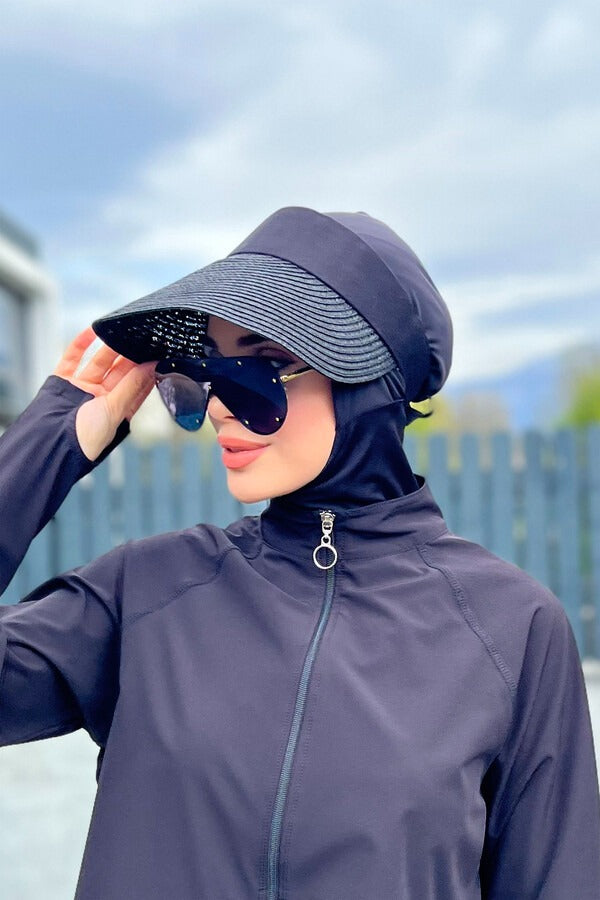 Foldable Straw Sun Visor - Wide Brim Roll-Up Beach Hat in Black