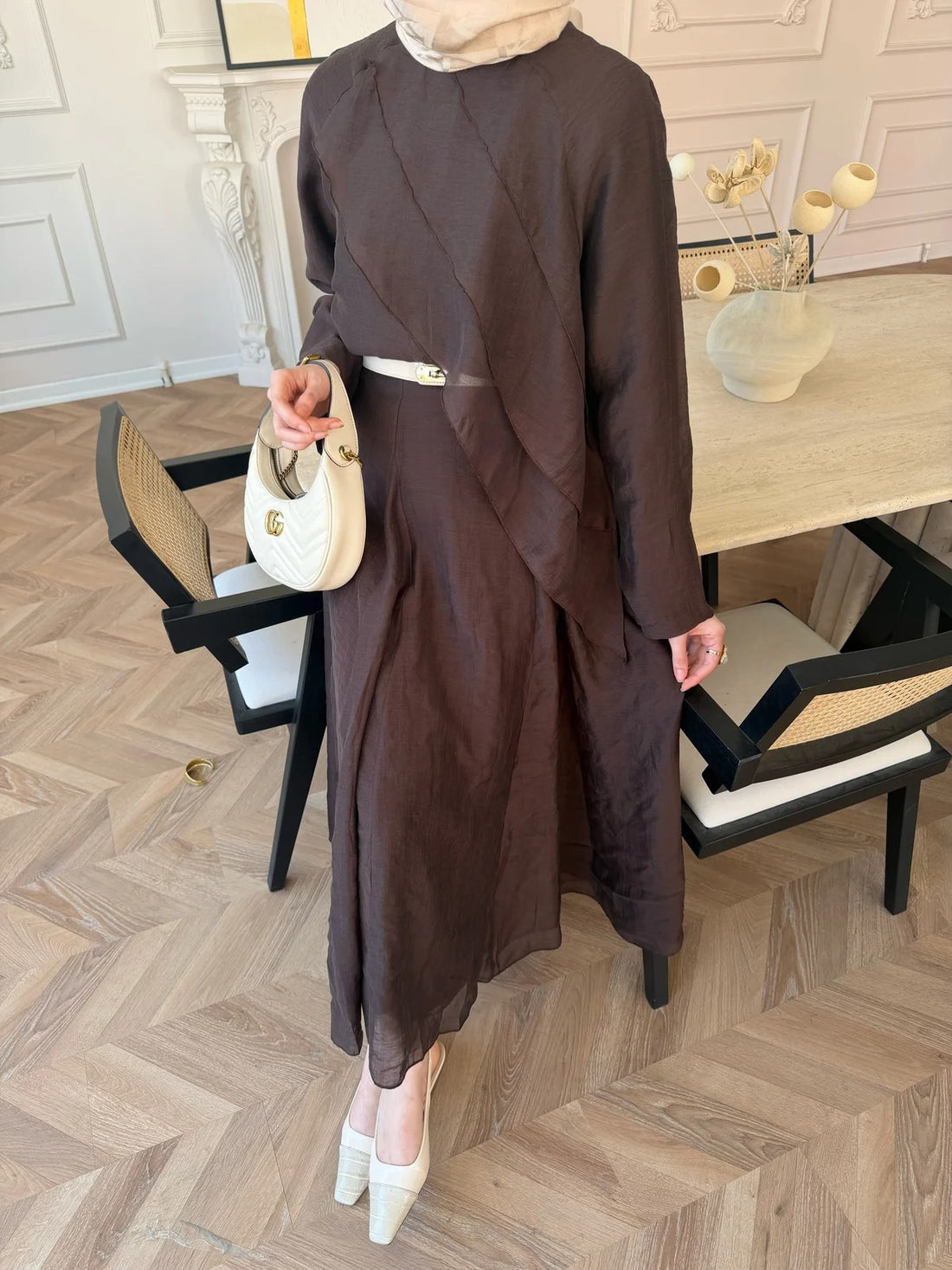 Ruffle Hem Skirt Set in Brown