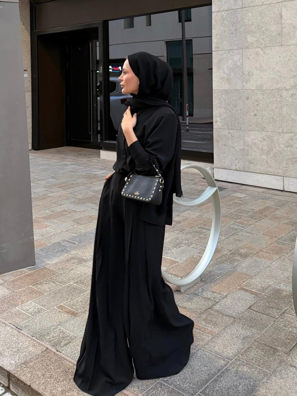 Daphne Pleated Pants Set – Black