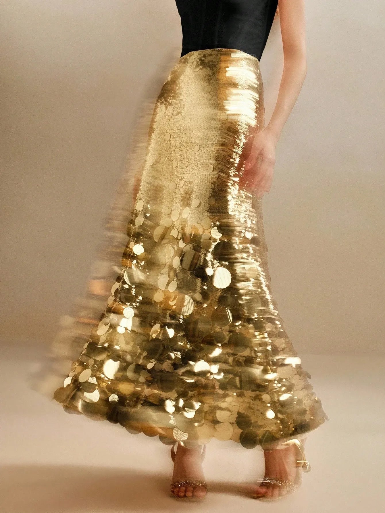 Gold Sequined Long Skirt