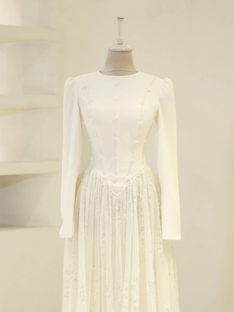 Nada Satin and Tulle Modest Evening Dress
