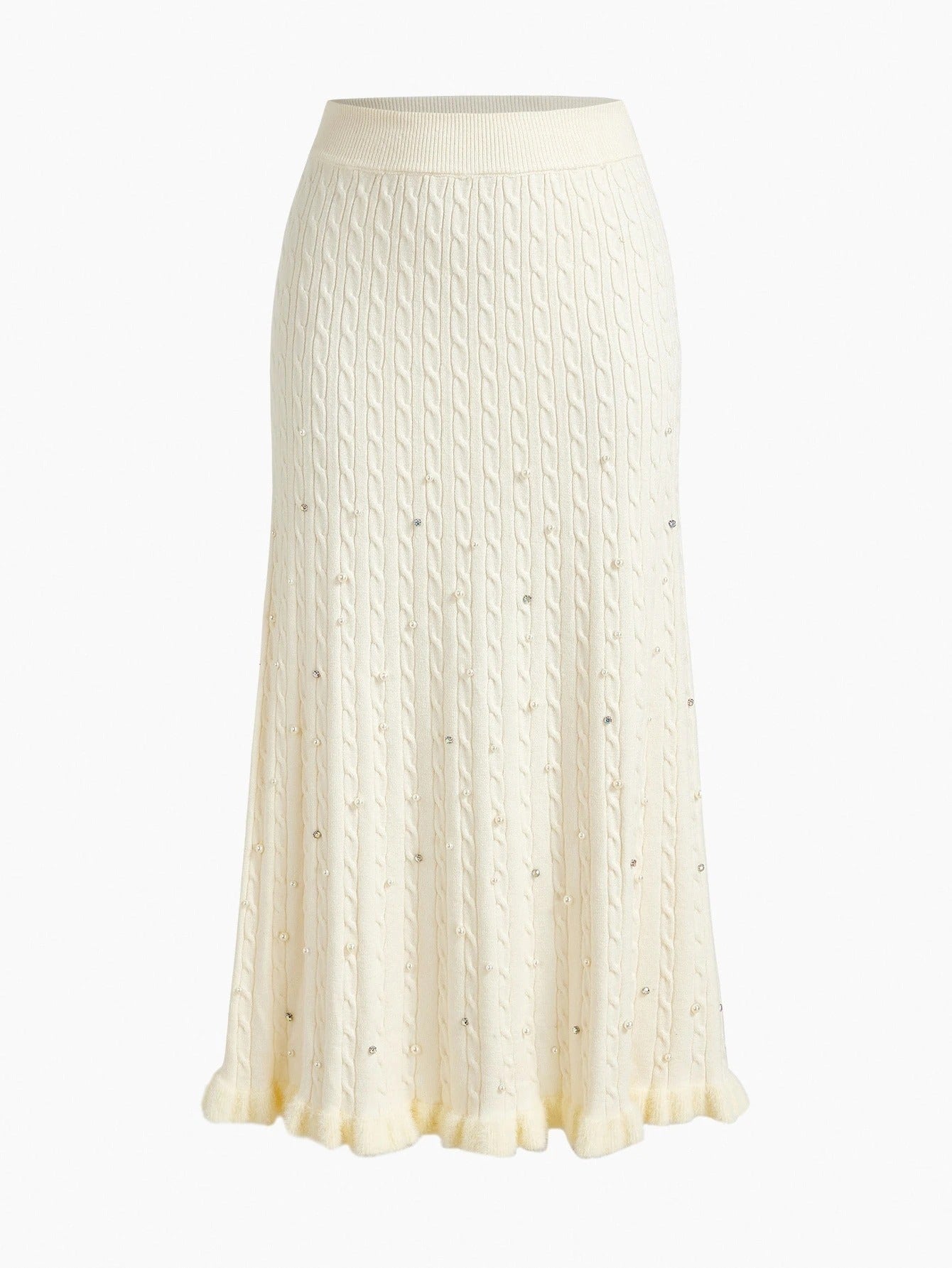 Premium Faux Pearl & Rhinestone Sweater Skirt