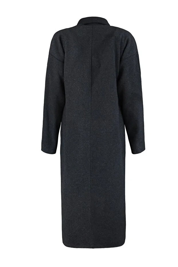 Anthracite Oversized Wide-Cut Long Wool-Blend Overcoat